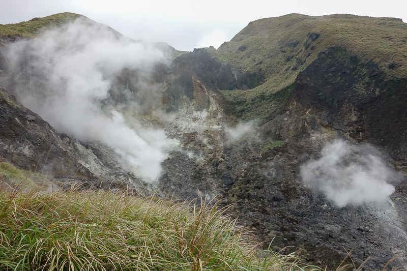 Taiwan-Taipei-Hiking-Yangmingshan - Finally back to a car park area, looking back up the volcanic part. Only issue is I am far from the bus that goes back to town, and the various mini b
