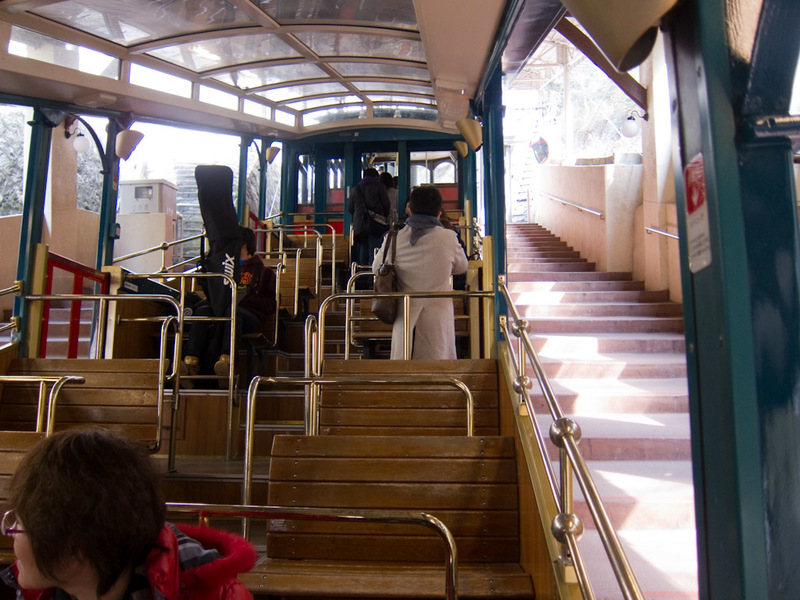 Japan-Hiking-Kobe-Curry-Mount Rokko - The cable car itself is a staircase. Its also very old. Much like the trams that go to the peak in Hong Kong. At the top of this mountain is the oldes